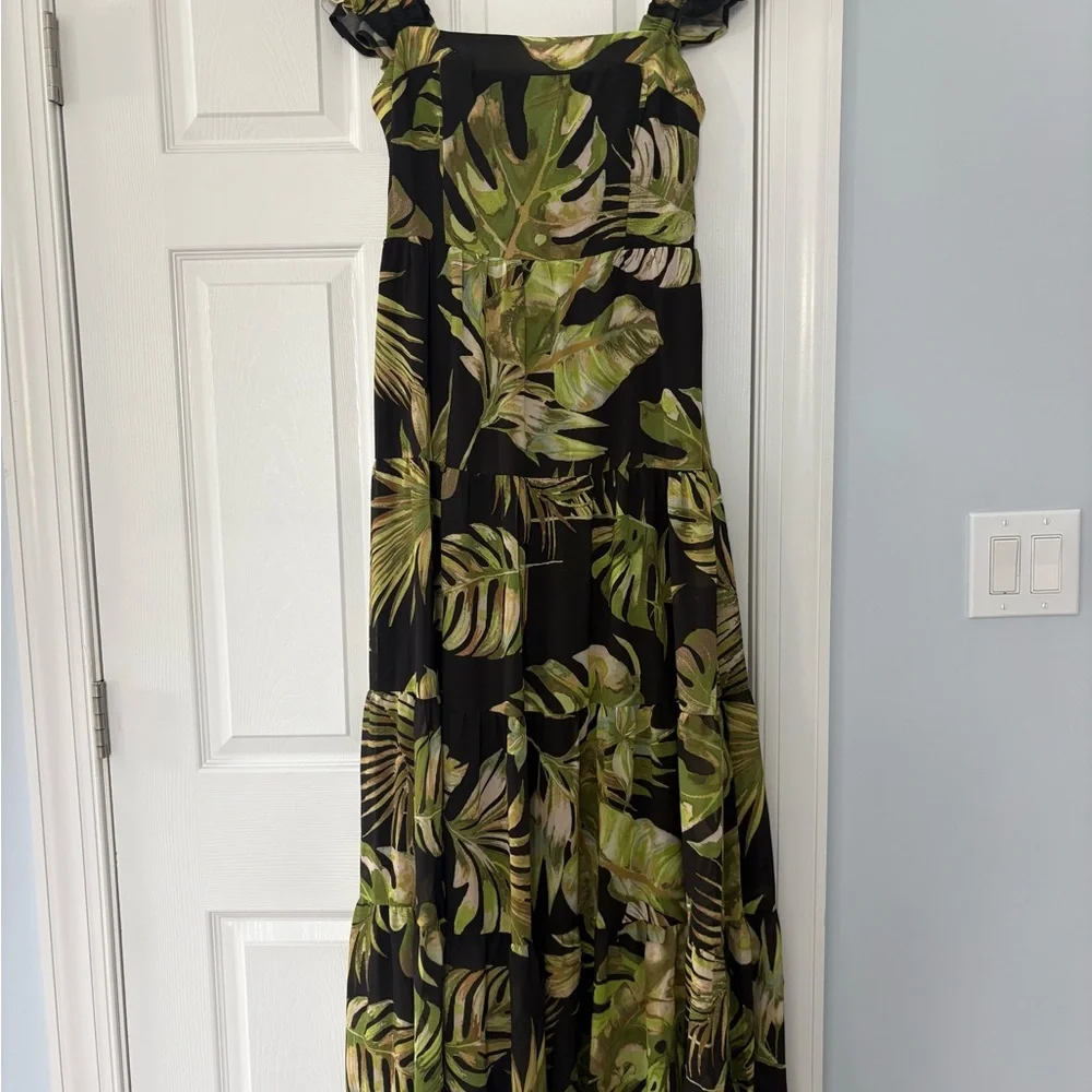 Baltic Born Encinitas Black and Green palm maxi Dress large - Picture 2 of 13